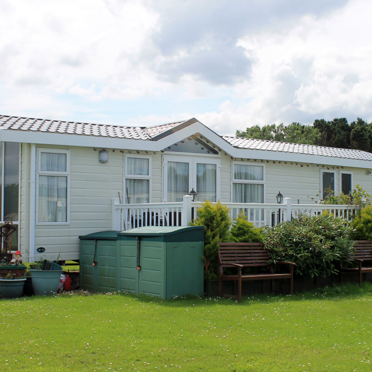 Modern static caravan on campsite