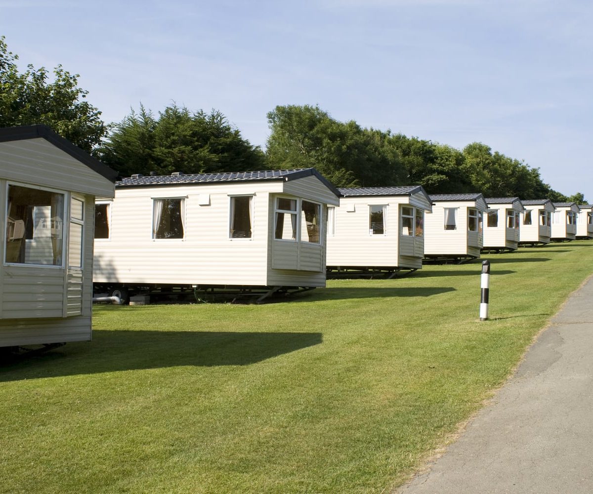 Row of static caravans in holiday park